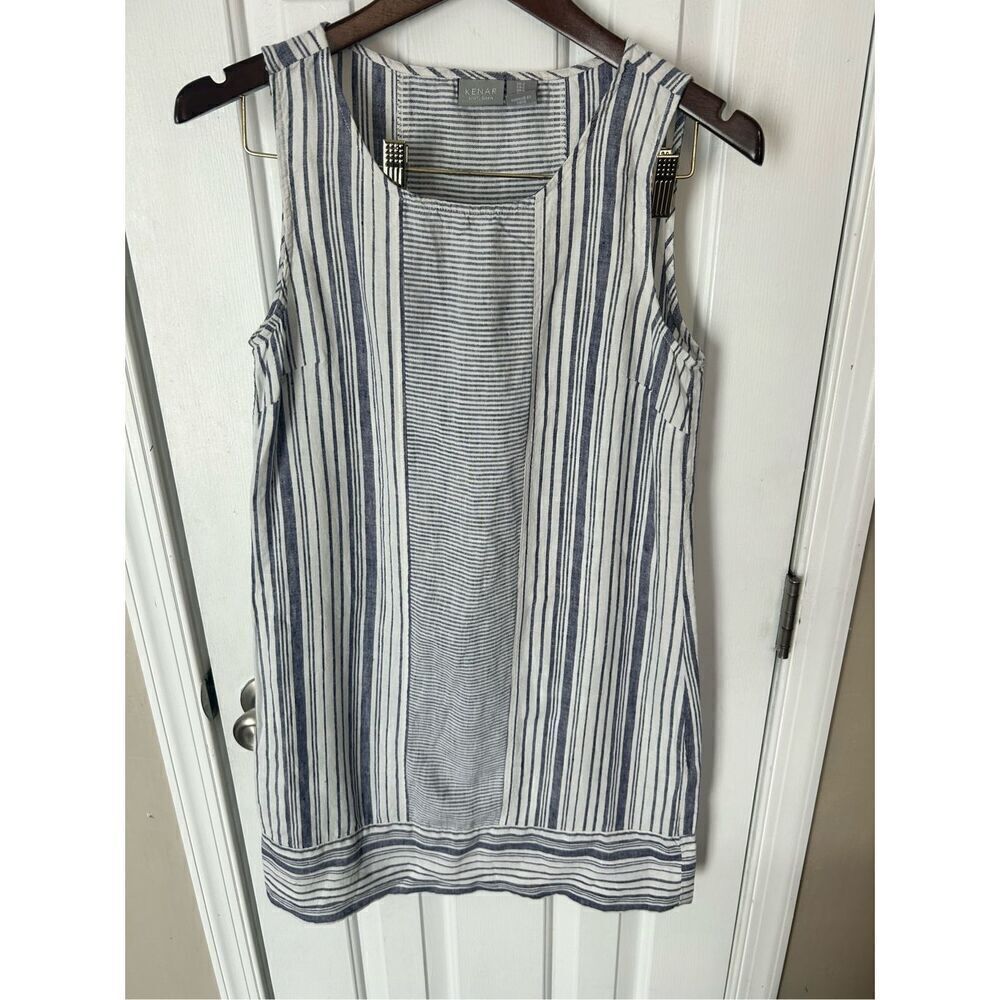 Kenar 100% Linen Striped Mini Tank Shift Dress Size 2